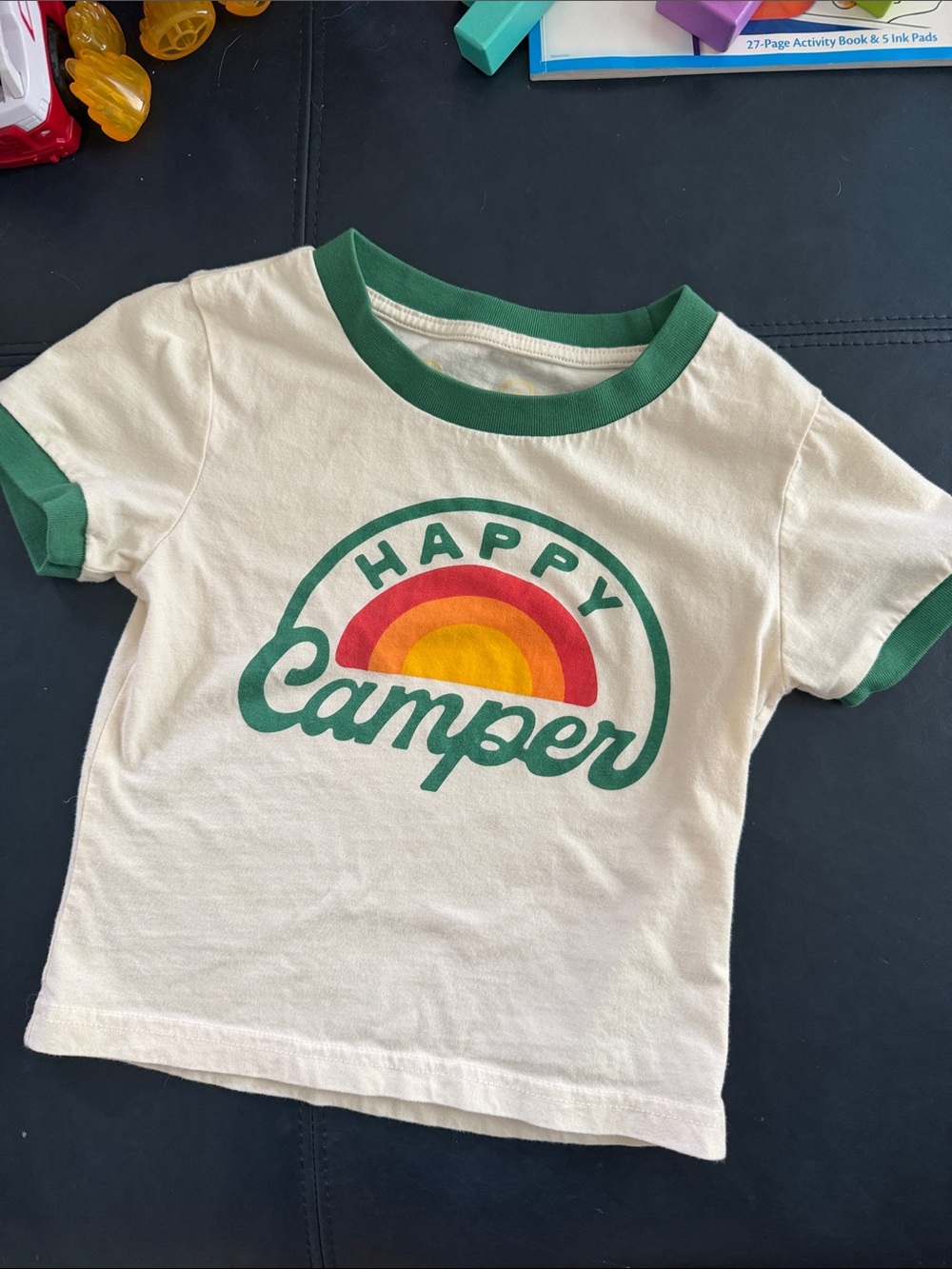 Happy Camper Ringer Tee - Green & Cream